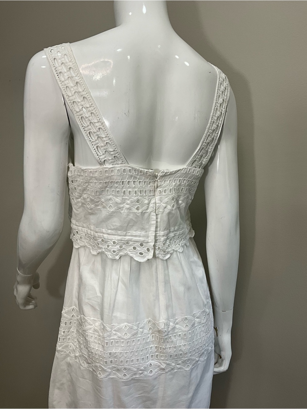 J.CREW White Eyelet Lace Tiered Midi Dress Scalloped Hem Sleeveless Sz 2 - Picture 3 of 10